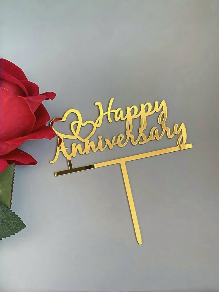 Golden Acrylic Happy Anniversary Cake Topper