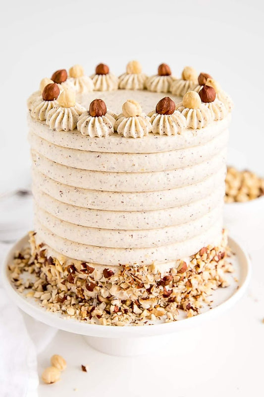 Hazelnut Praline Vanilla Cake – Eggless Gourmet