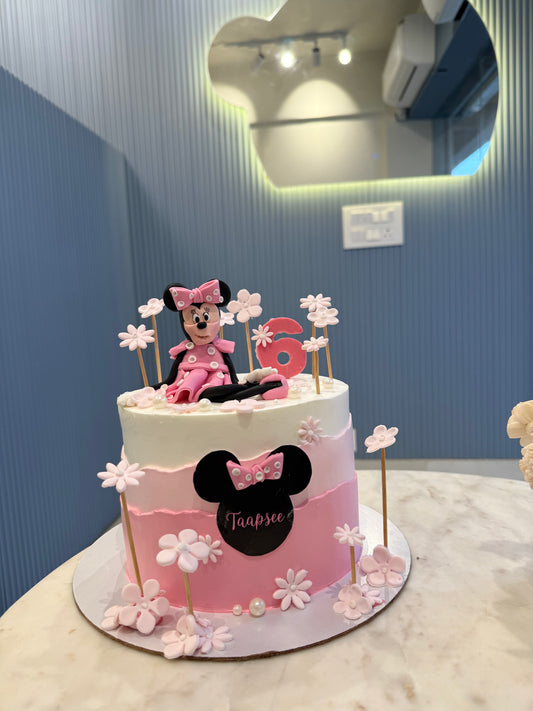 1.5 Kg Minnie Mouse Themed Birthday Cake with Custom Name Tag | Eggless