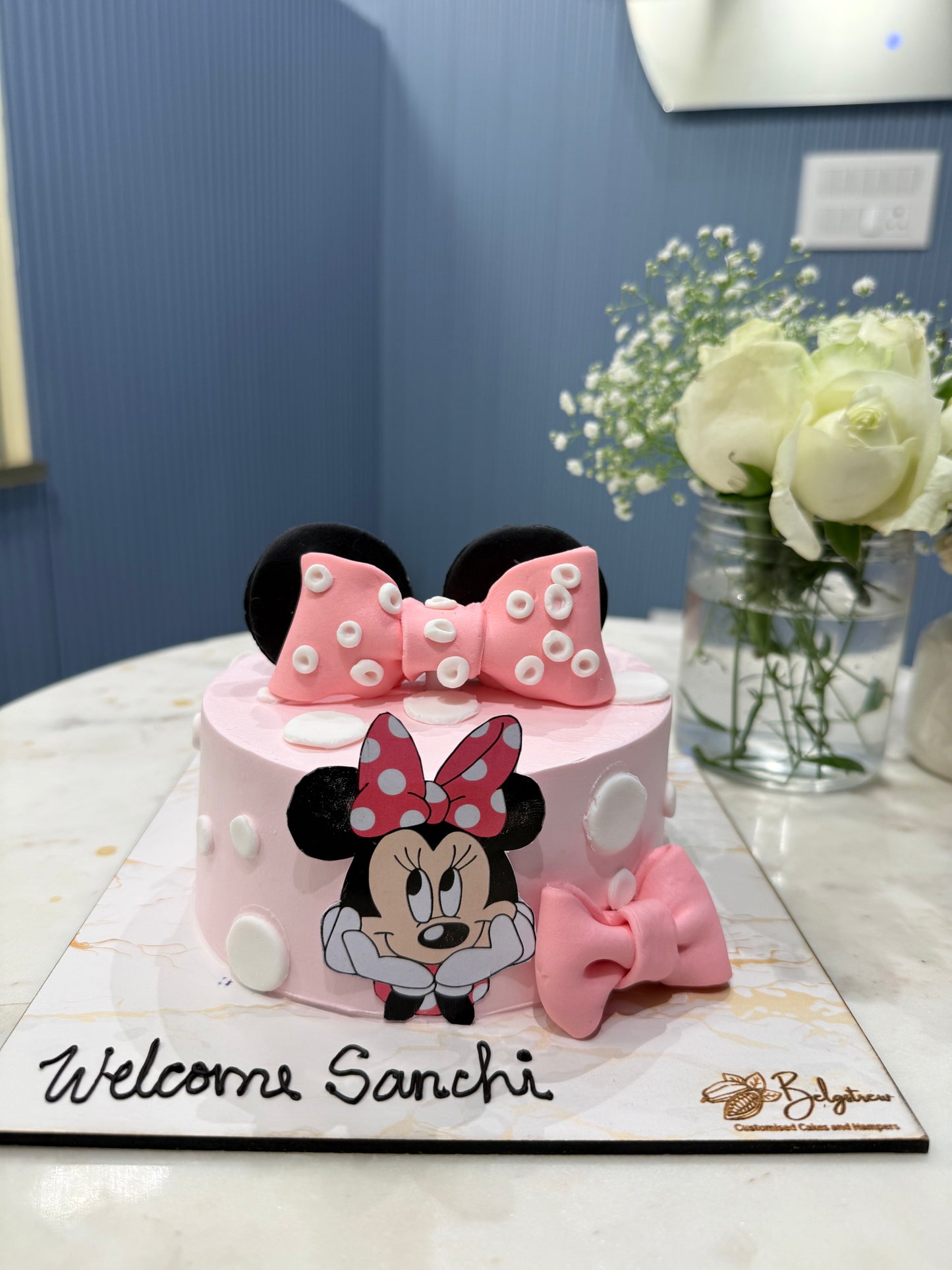 Welcome Baby Girl Minnie Mouse Themed Cake – Eggless Chocolate Truffle | Custom Cakes