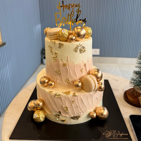 A beautifully decorated 3kg two-tier eggless cake with smooth pastel frosting and celebratory accents.