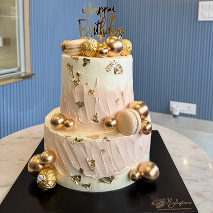 A beautifully decorated 3kg two-tier eggless cake with smooth pastel frosting and celebratory accents.