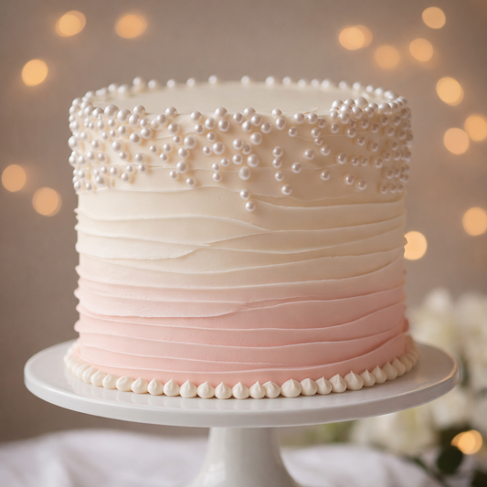 A white Belgstrew Pineapple Cake topped with fresh pineapple slices and elegant cream swirls.