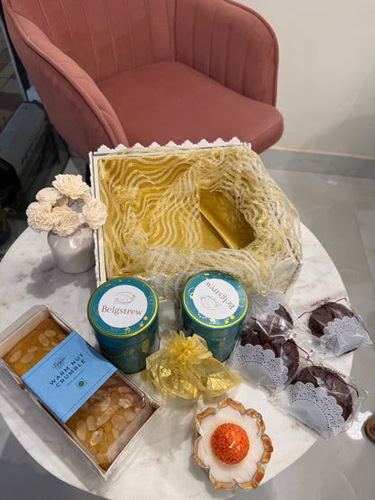 Marble Box Premium Hamper – Nuts, Cookies, Bon Bons & Laddoo Candle | Belgstrew Gifting Gurugram