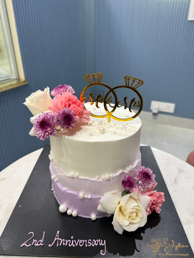 2 Kg Pineapple 2nd Anniversary Cake – Floral Elegance with Custom Mr & Mrs Topper