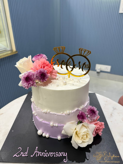 2 Kg Pineapple 2nd Anniversary Cake – Floral Elegance with Custom Mr & Mrs Topper