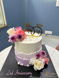 2 Kg Pineapple 2nd Anniversary Cake – Floral Elegance with Custom Mr & Mrs Topper — view 2