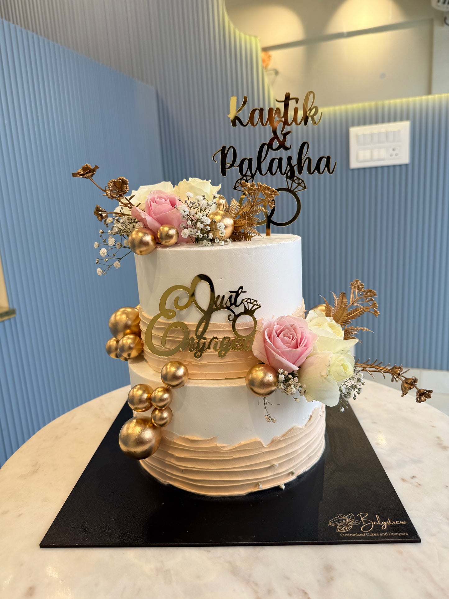 Just Engaged Engagement Cake (3 Kg) – Fresh Fruit Elegance with Custom Name Toppers