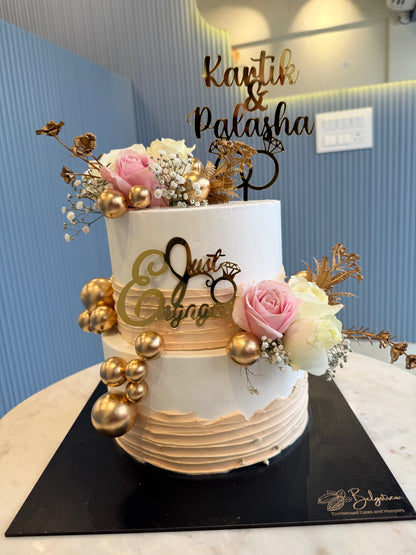 Just Engaged Engagement Cake (3 Kg) – Fresh Fruit Elegance with Custom Name Toppers