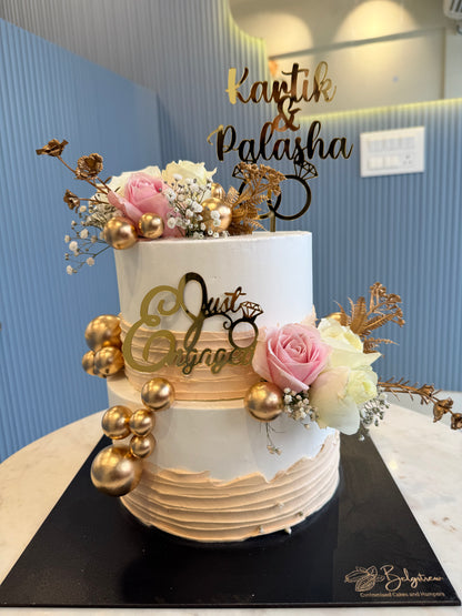 Just Engaged Engagement Cake (3 Kg) – Fresh Fruit Elegance with Custom Name Toppers