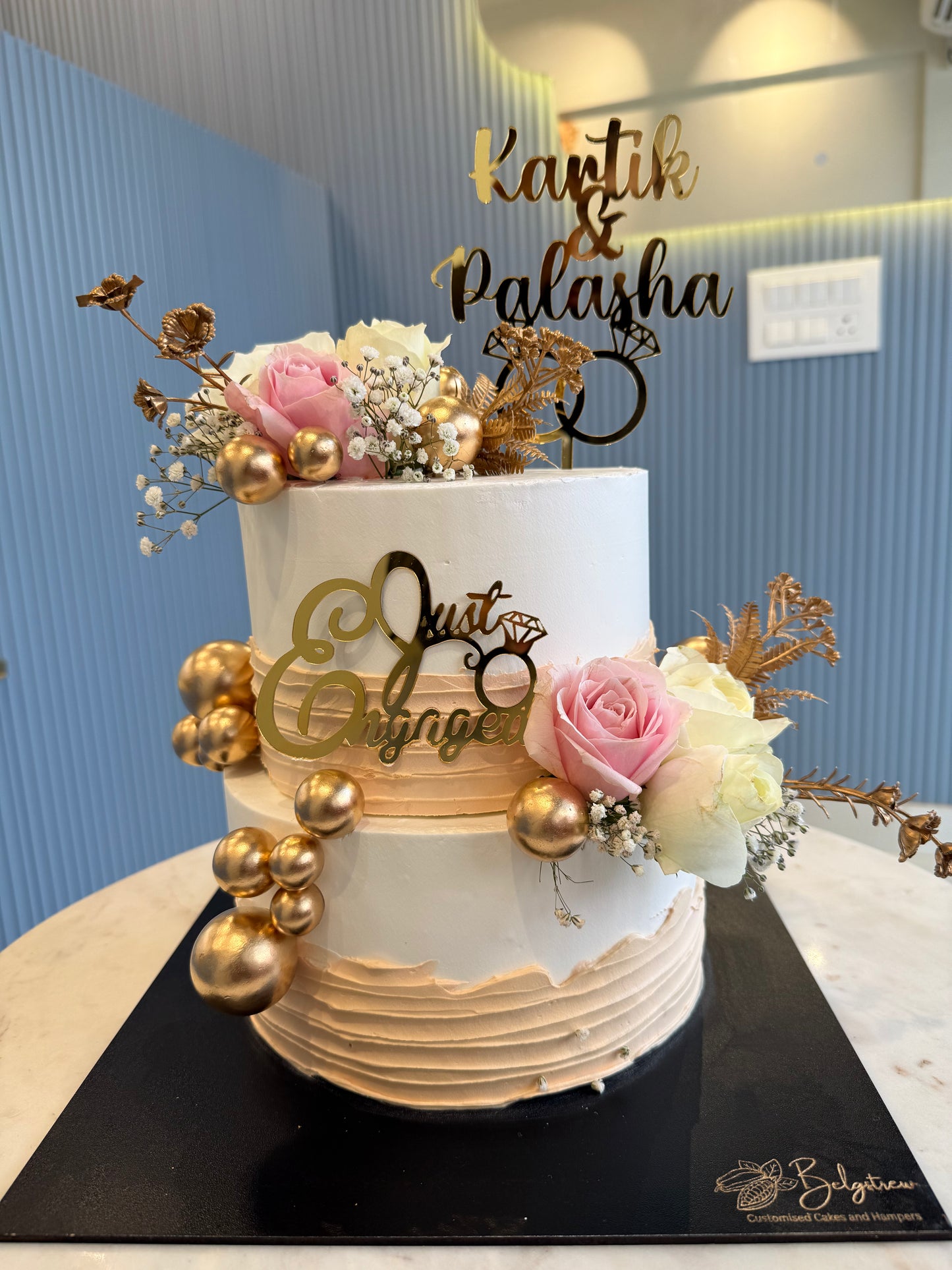 Just Engaged Engagement Cake (3 Kg) – Fresh Fruit Elegance with Custom Name Toppers