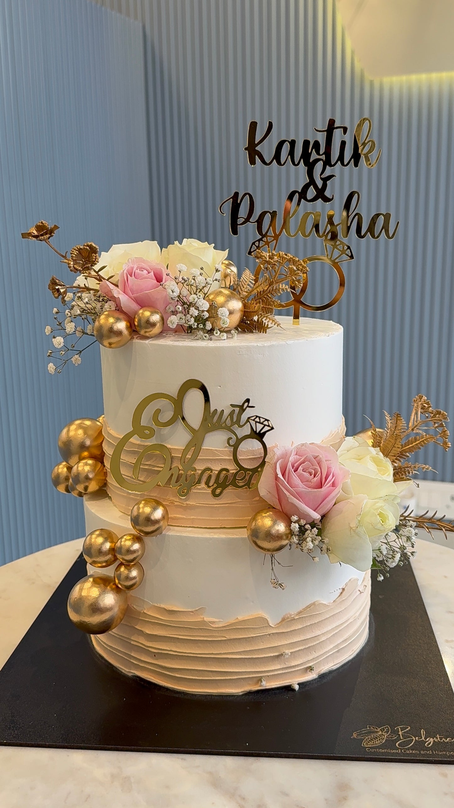 Just Engaged Engagement Cake (3 Kg) – Fresh Fruit Elegance with Custom Name Toppers
