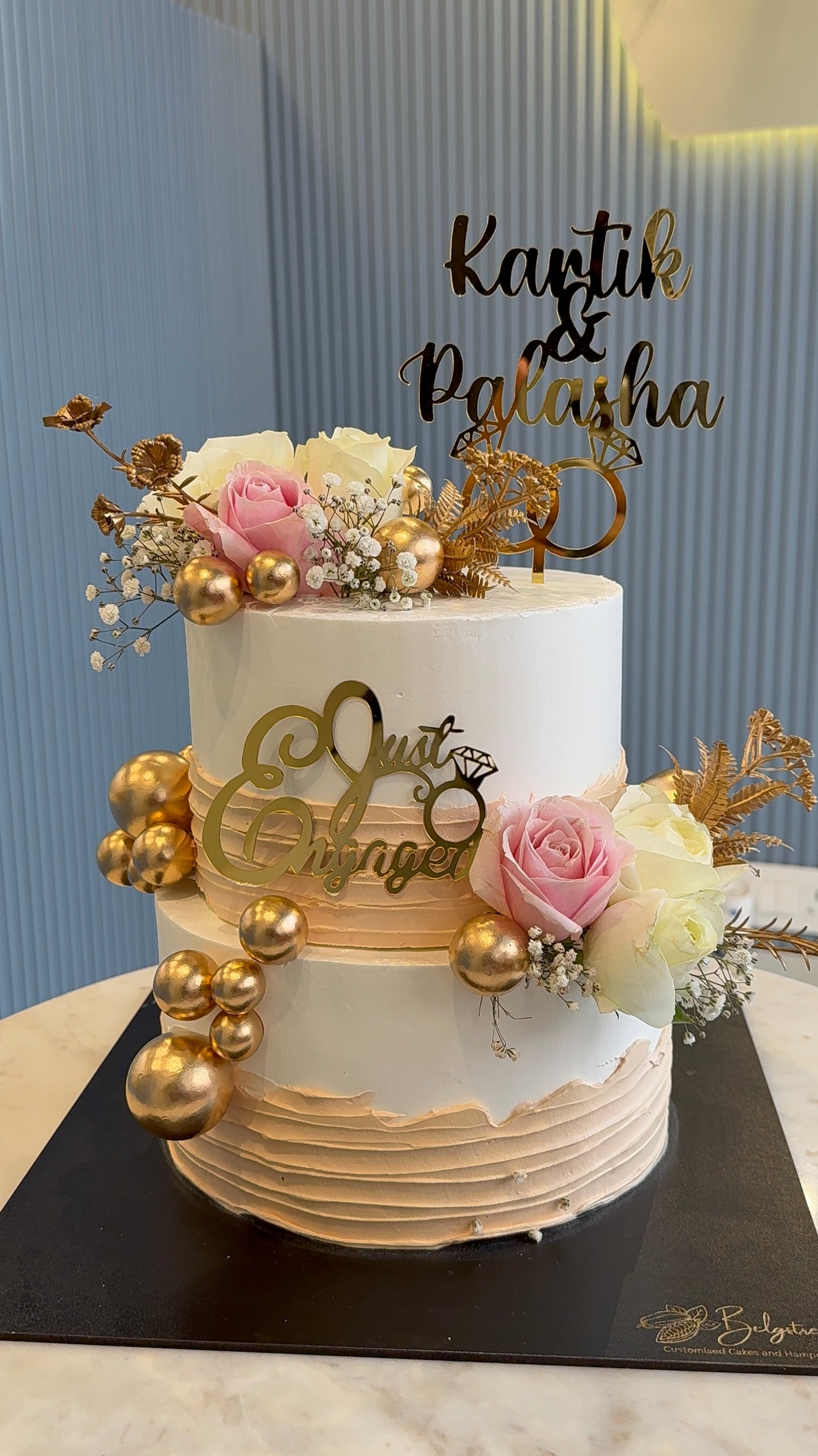 Just Engaged Engagement Cake (3 Kg) – Fresh Fruit Elegance with Custom Name Toppers