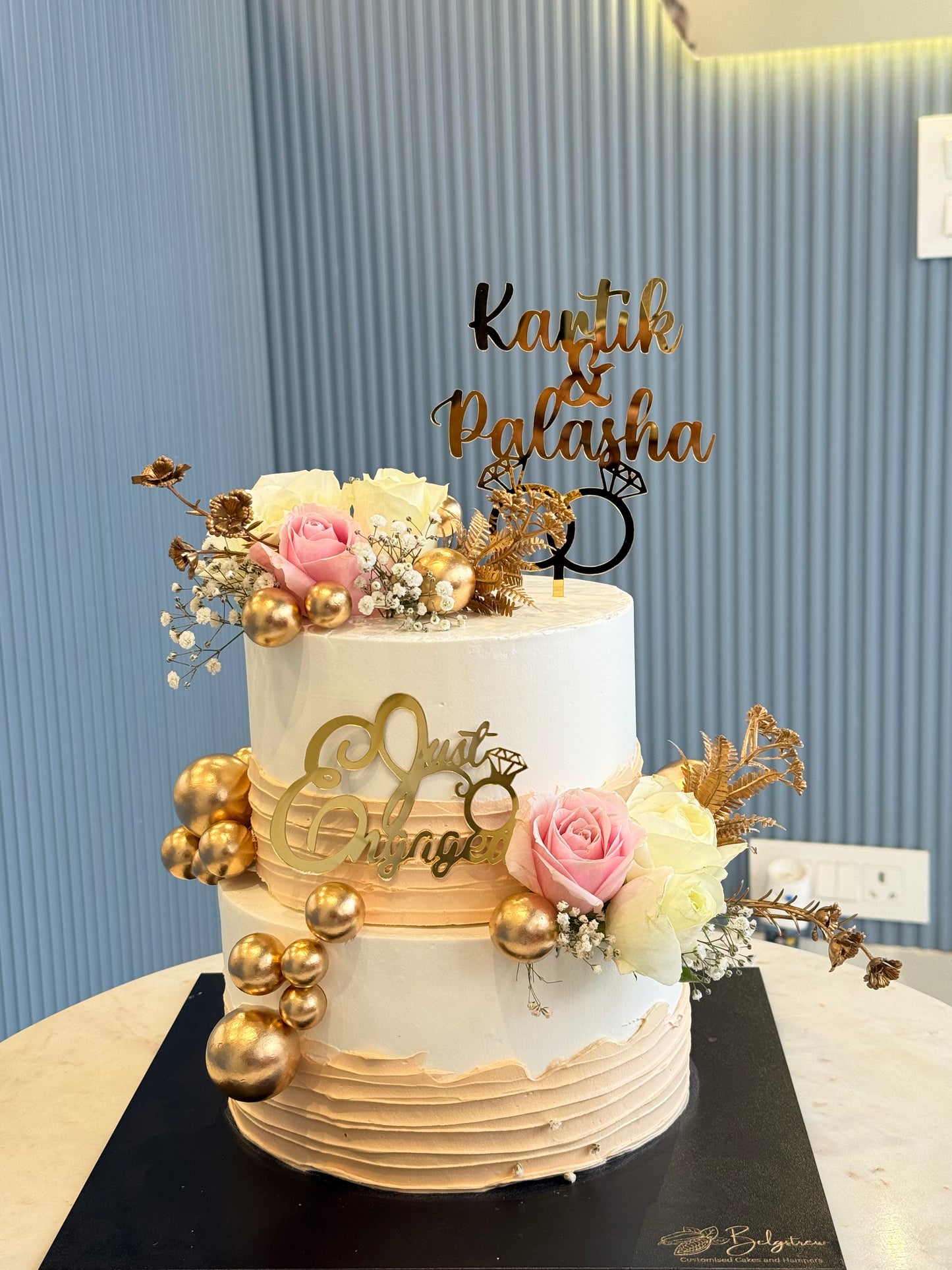 Just Engaged Engagement Cake (3 Kg) – Fresh Fruit Elegance with Custom Name Toppers