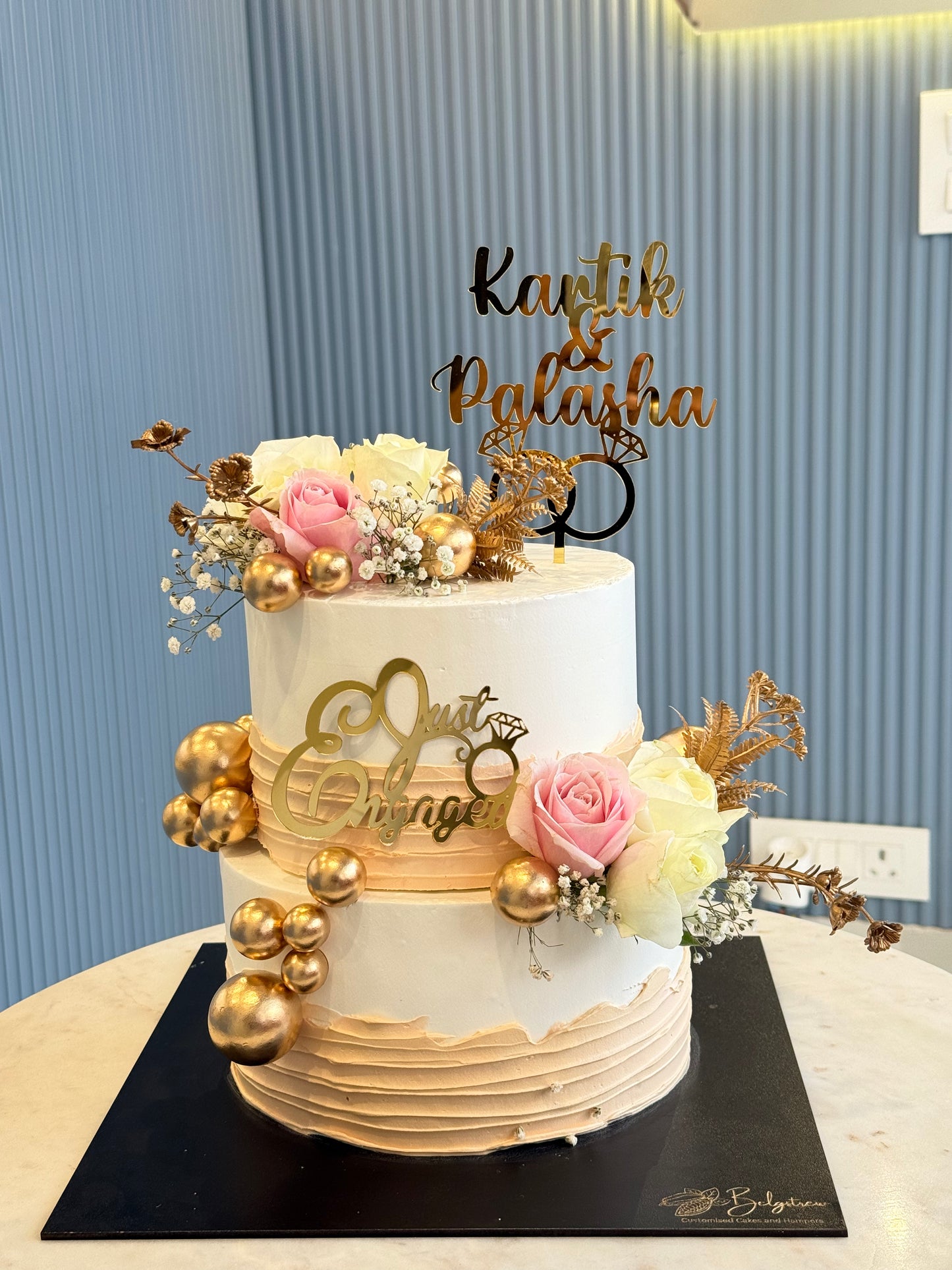 Just Engaged Engagement Cake (3 Kg) – Fresh Fruit Elegance with Custom Name Toppers