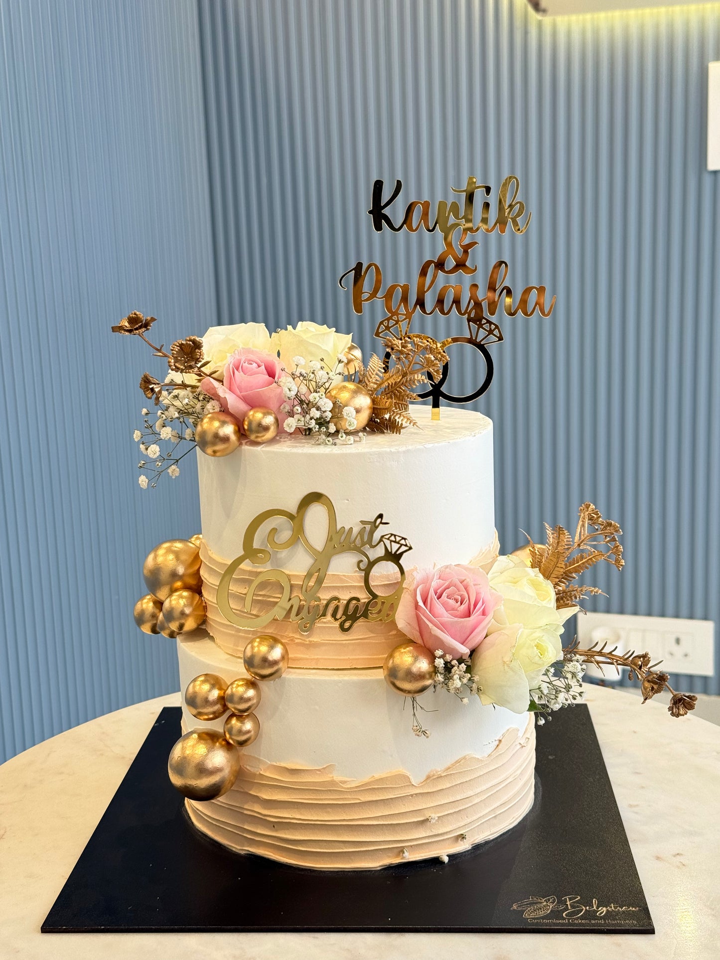 Just Engaged Engagement Cake (3 Kg) – Fresh Fruit Elegance with Custom Name Toppers