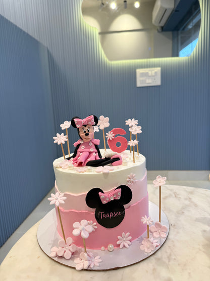 1.5 Kg Minnie Mouse Themed Birthday Cake with Custom Name Tag | Eggless