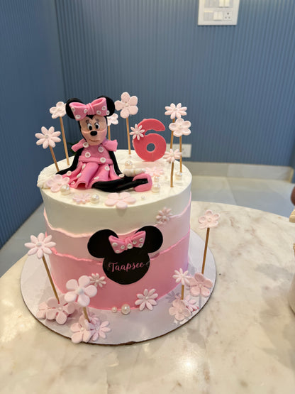 1.5 Kg Minnie Mouse Themed Birthday Cake with Custom Name Tag | Eggless