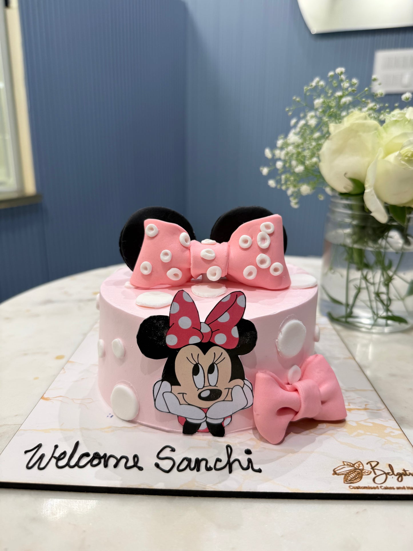 Welcome Baby Girl Minnie Mouse Themed Cake – Eggless Chocolate Truffle | Custom Cakes