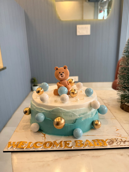 Welcome Baby Boy Teddy Themed Cake (1 Kg) – Eggless Pineapple | Custom Cakes in Gurugram