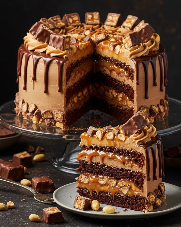 Eggless Snickers Bar Cake – Chocolate, Caramel & Peanut Crunch Indulgence