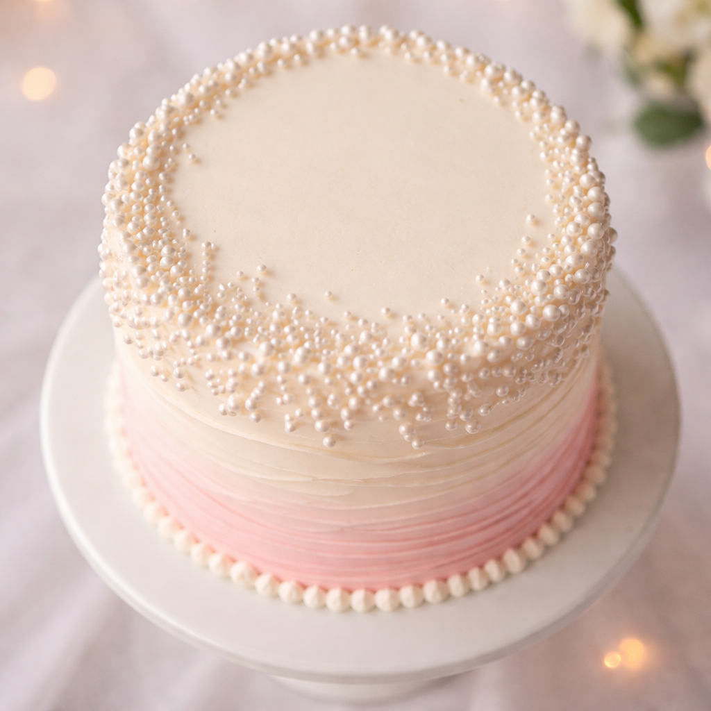 A white Belgstrew Pineapple Cake topped with fresh pineapple slices and elegant cream swirls.