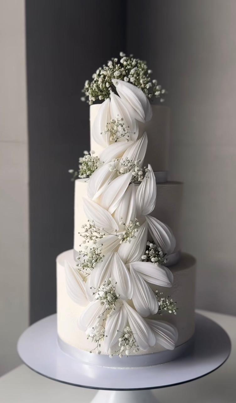 Minimal Wafer Paper Wedding Tier Cake