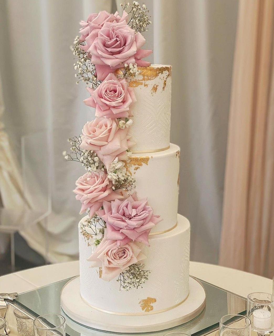 Blush Rose Floral Wedding Tier Cake