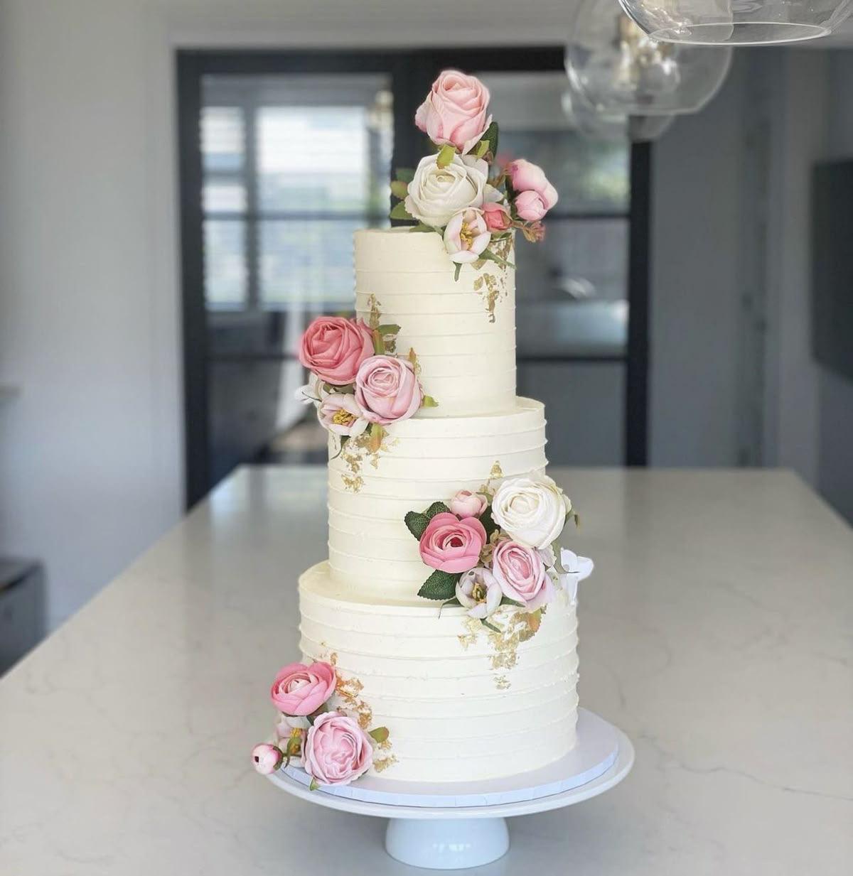 Tall Pastel Floral Wedding Tier Cake
