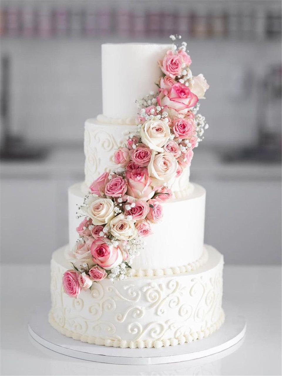 Classic Floral Cascade Wedding Tier Cake