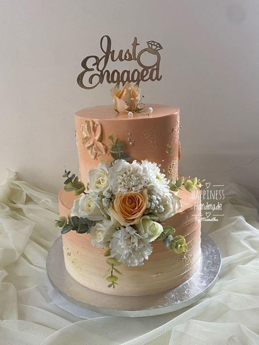 Pastel Ombre Engagement Tier Cake with Fresh Florals