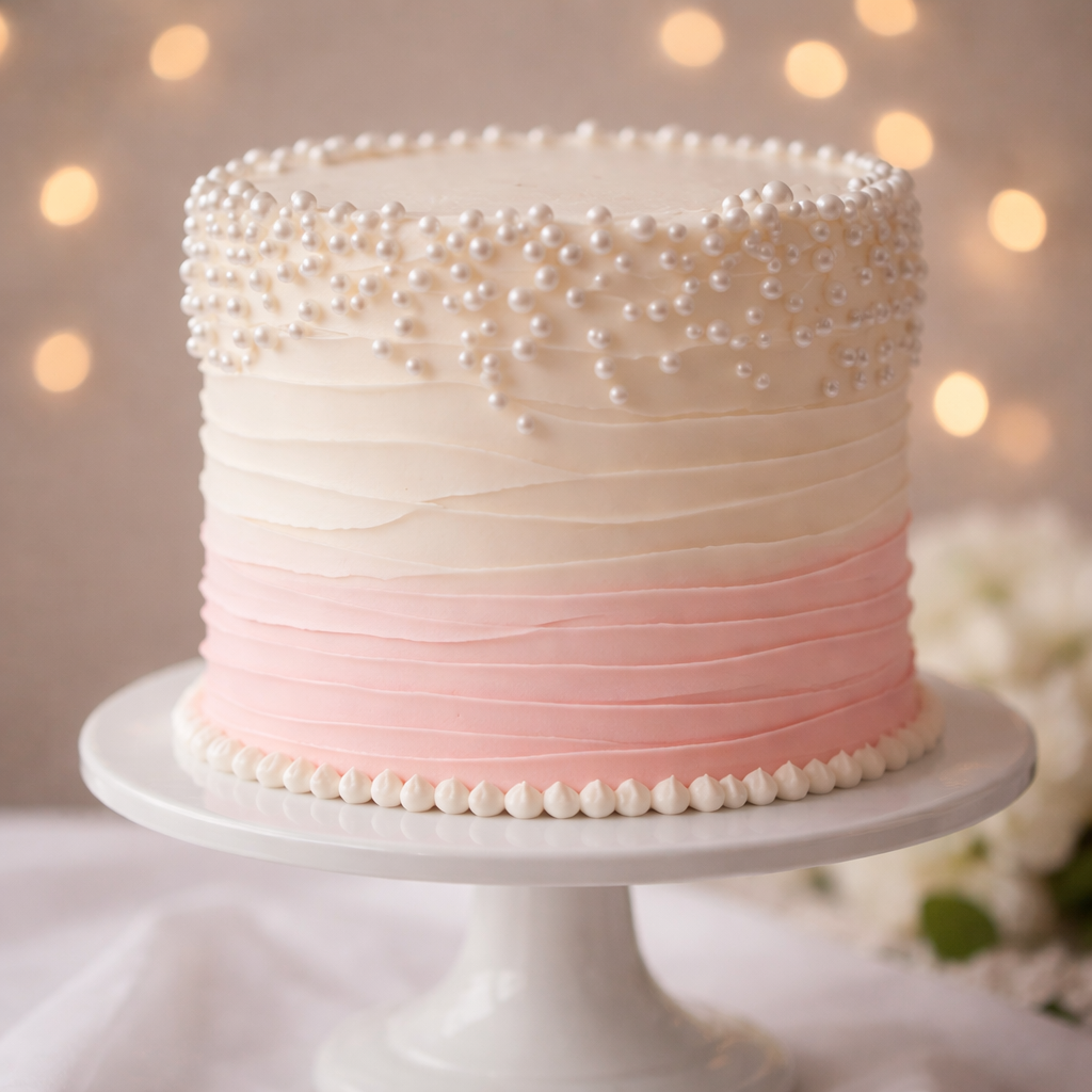 A white Belgstrew Pineapple Cake topped with fresh pineapple slices and elegant cream swirls.