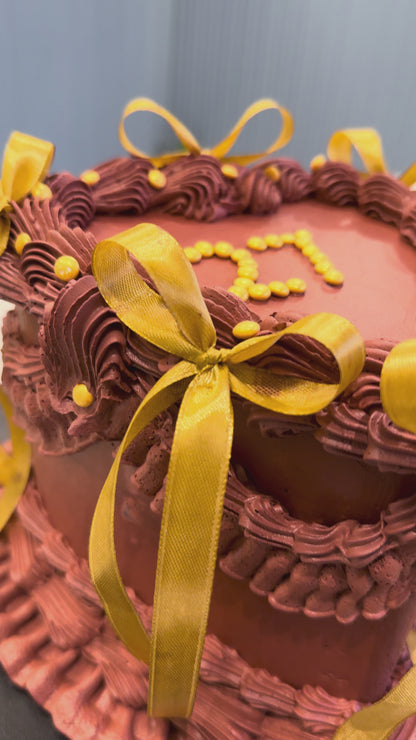 Heart-Shaped 2 Kg Hazelnut Praline Chocolate Cake with Golden Ribbons – Elegant Celebration Cake
